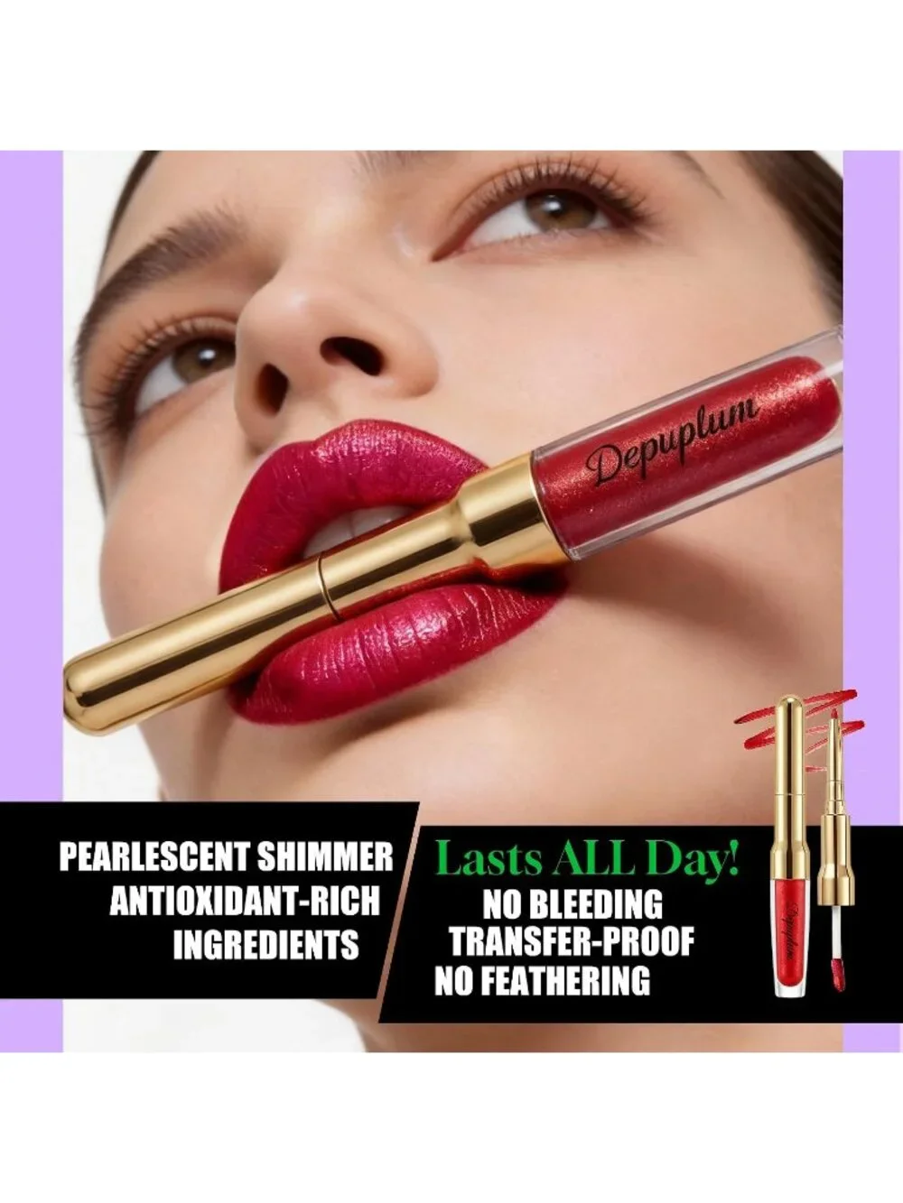 Women GB22 Rose Lolita Metallic 2-in-1 Glitter Long Lasting Lipstick & Lip Liner